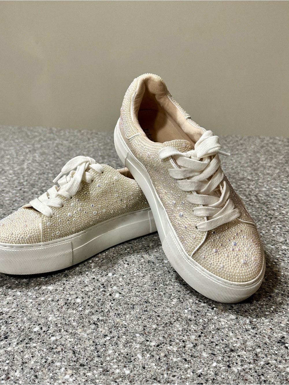 Betsy Johnson’s Women's Glitter Embellished Platform Sidny Sneakers - Cream